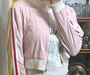 Pink Bomber Jacket with Stripes