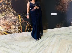 Elegant Navy Blue Georgette Saree