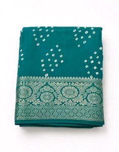 New Teal Bandhani Saree with Intricate Border