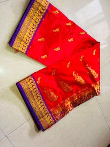 Red Silk Saree with Golden Border