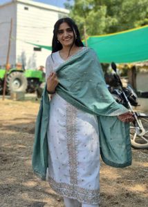 Elegant White Kurta Set with Teal Dupatta