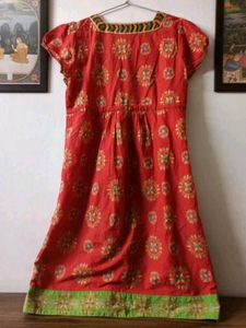 Red Ethnic Printed Fit-n-Flair Midi Dress