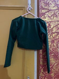 Chic Green Ruched Long Sleeve Top