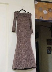 brown shimmer off shoulder mermaid bodycon dress