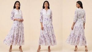 Boho-Chic White & Purple Floral Tiered Long Maxi D