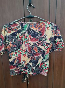 Vibrant Butterfly Print Tie-Front Top