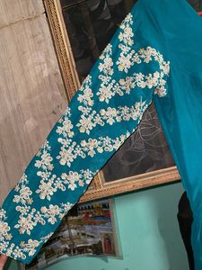 Elegant Teal Kurta with White Embroidery