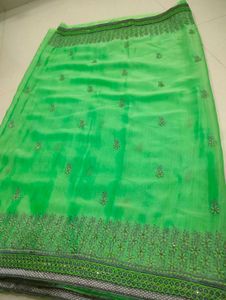 Vibrant Green Embroidered Saree