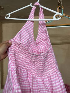 free size Pink Gingham Halter Top