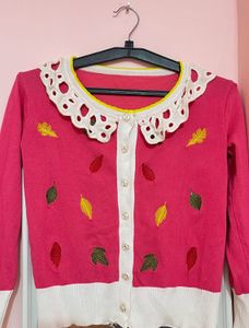 Cute Pink Leaf Cardigan