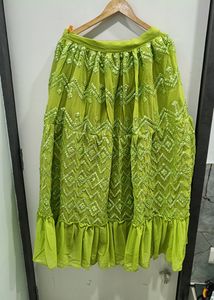 Vibrant Lime Green Embroidered Skirt and dupatta