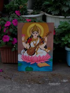 🪷 Goddess Saraswati – Hand-Painted Artwork