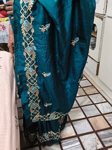 Elegant Teal Embroidered Saree