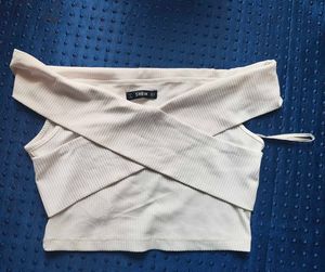 SHEIN  Ribbed Off-Shoulder Crop Top