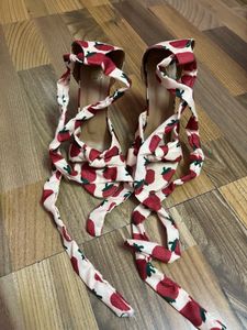 Strawberry Print Lace-Up Heels