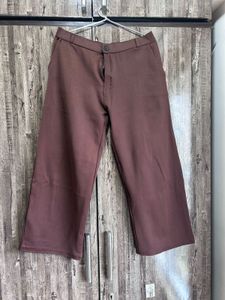 Brown Wide-Leg Cropped Trousers