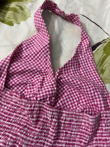 Chic Pink Gingham Halter Top