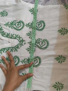 White Kurta with Green Paisley Print