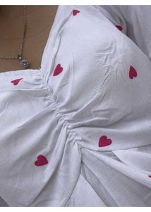 White Heart Print Ruched Top