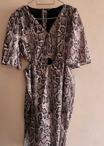 Snake Print Cut-Out Midi Dress