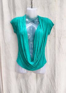37209. Teal Plunging Neckline Top