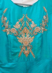 Elegant Teal Embroidered Gown