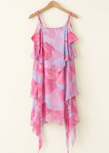 Chic Pink Floral Tiered Dress