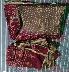 bandhni print 3.5 meter flair lehnga with 3 merter