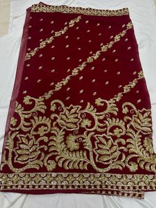 Elegant Embroidered Red Saree with blouse