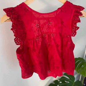 Chic Red Broderie Anglaise Top