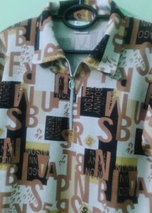 Graphic Print Quarter Zip Long Sleeve Top
