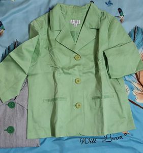 Striped Blazer with Green Buttons