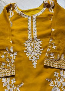 Mustard Yellow Kurta with White Embroidery