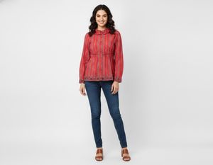 Red Striped Cotton top with Ruffles