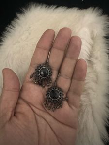 Elegant Black Stone Dangle Earrings