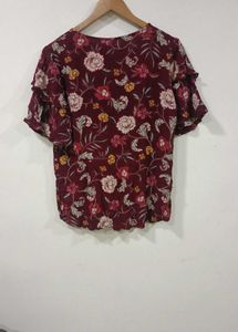 Maroon Floral Print Bell Sleeve Top