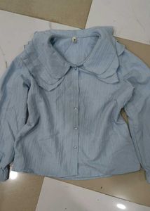 Light Blue Ruffled Collar Blouse