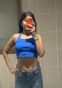 Blue Halter Neck Crop Top