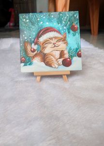 Mini Adorable Christmas Cat Painting