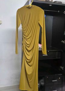H&M - Mustard Ruched Long Sleeve Dress