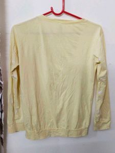 Yellow "Life" Feather Print Long Sleeve Top