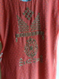 Orange 🧡 Round Neck Straight Kurta For Women