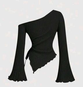 Drawsting Asymmetric Flare Sleeve Top