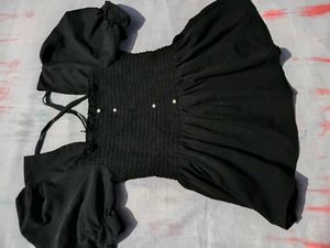 Chic Black Smocked Puff Sleeve Top