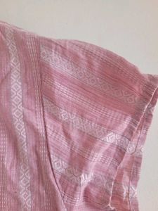 Pink Striped V-Neck Kurta