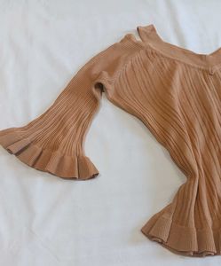 Brown Cold Shoulder Bell Sleeve Top