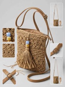 Boho Straw Crossbody Bag with Tassel