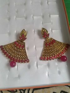 Statement Earrings - Red &amp; Gold