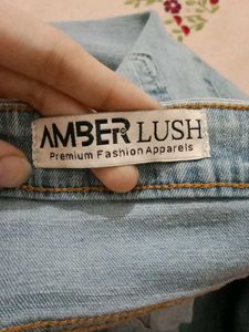 AMBER LUSH Ice Blue Straight Fit Denim Jeans.