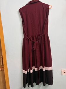Stylish Maroon Color Block Dress